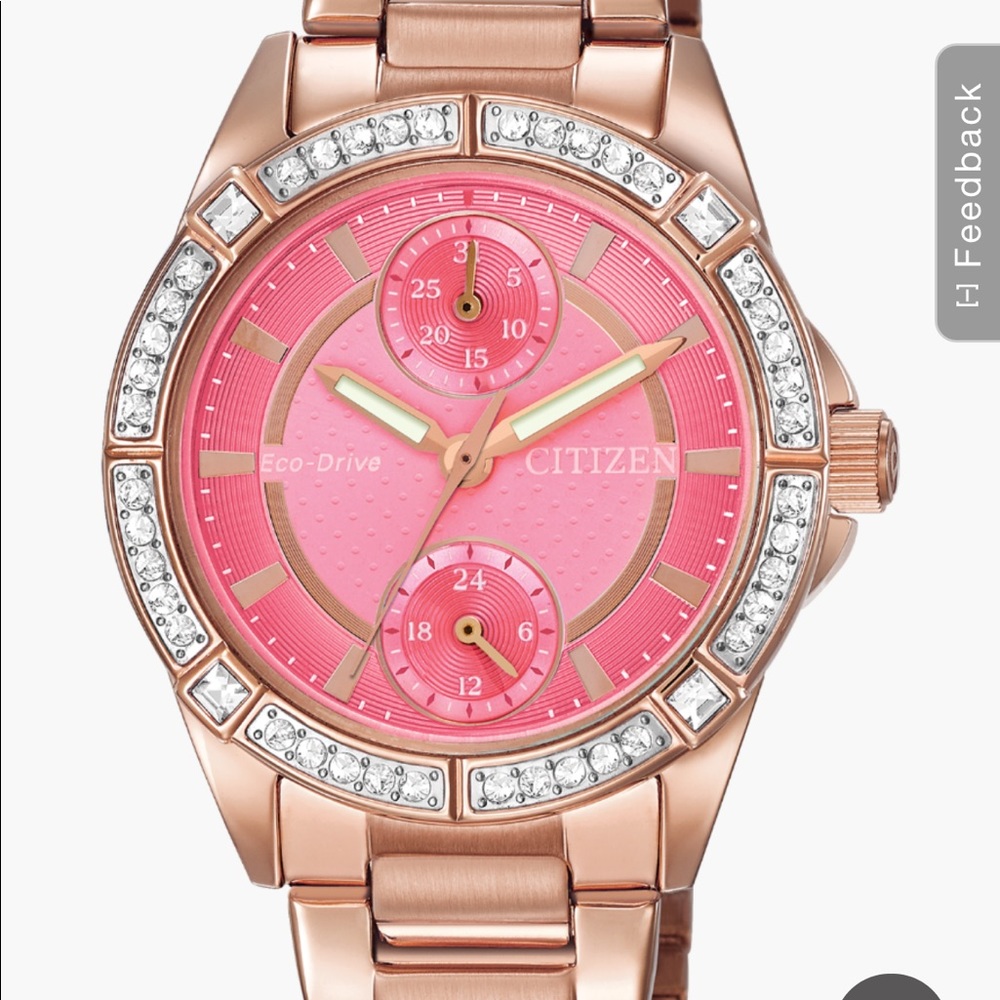 Rose Gold Citizen eco drive pink and crystal watch